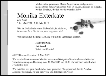 Anzeige von Monika Exterkate von Westfälische Nachrichten