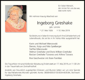 Anzeige von Greshake Lemcke von Westfälische Nachrichten
