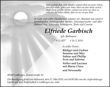 Anzeige von Elfriede Garbisch von Westfälische Nachrichten