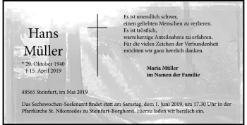 Anzeige von Hans Müller von Westfälische Nachrichten