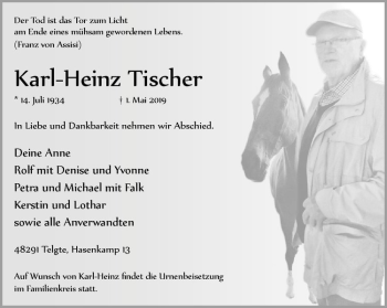 Anzeige von Karl-Heinz Tischer von Westfälische Nachrichten