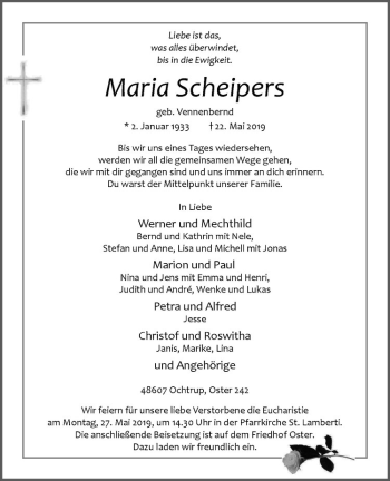Anzeige von Maria Scheipers von Westfälische Nachrichten