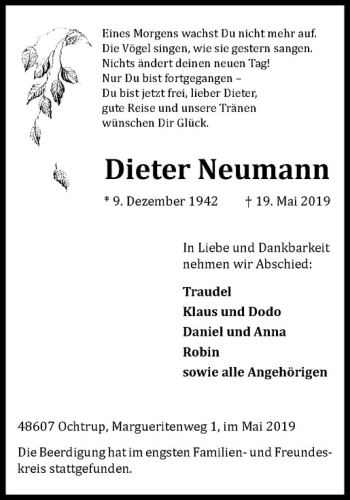 Anzeige von Dieter Neumann von Westfälische Nachrichten