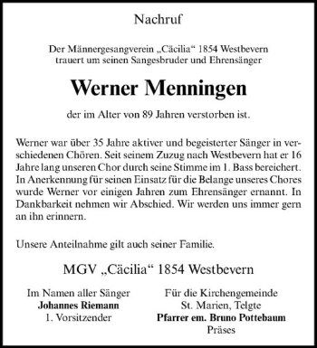 Anzeige von Charlotte Menningen von Westfälische Nachrichten