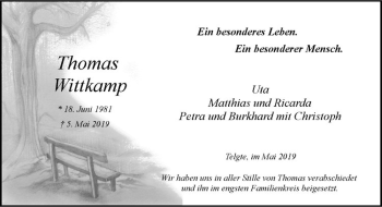 Anzeige von Thomas Wittkamp von Westfälische Nachrichten