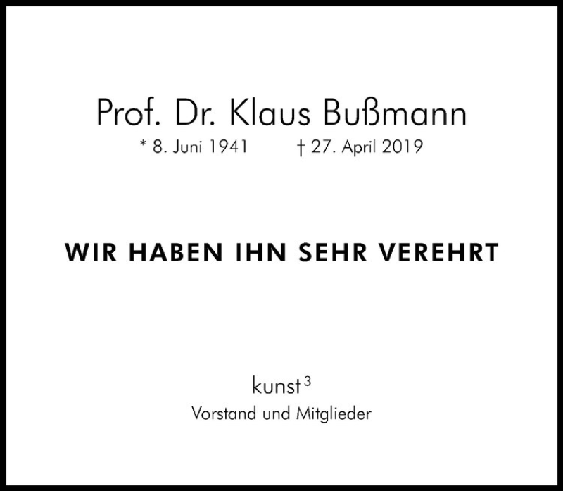  Traueranzeige für Klaus Bußmann vom 03.05.2019 aus Westfälische Nachrichten