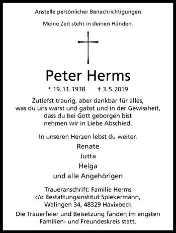 Anzeige von Peter Herms von Westfälische Nachrichten