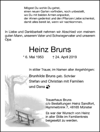 Anzeige von Heinz Bruns von Westfälische Nachrichten