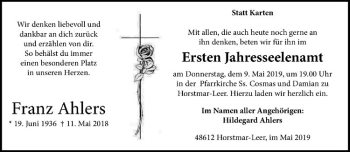 Anzeige von Franz Ahlers von Westfälische Nachrichten