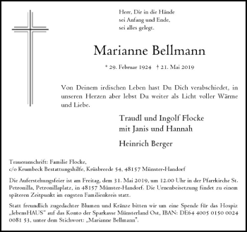 Anzeige von Marianne Bellmann von Westfälische Nachrichten