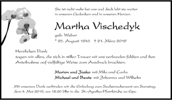 Anzeige von Martha Vischedyk von Westfälische Nachrichten
