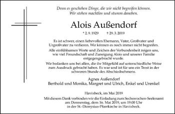 Anzeige von Alois Außendorf von Westfälische Nachrichten