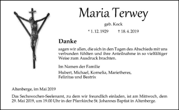 Anzeige von Maria Terwey von Westfälische Nachrichten