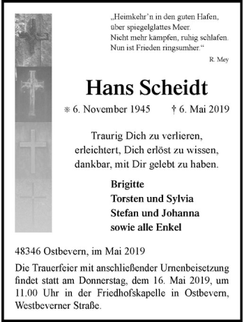Anzeige von Hans Scheidt von Westfälische Nachrichten