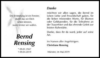 Anzeige von Bernd Rensing von Westfälische Nachrichten