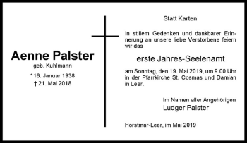 Anzeige von Aenne Palster von Westfälische Nachrichten