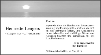 Anzeige von Henriette Lengers von Westfälische Nachrichten