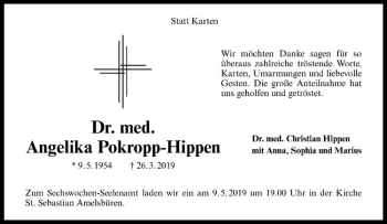 Anzeige von Angelika Pokropp-Hippen von Westfälische Nachrichten