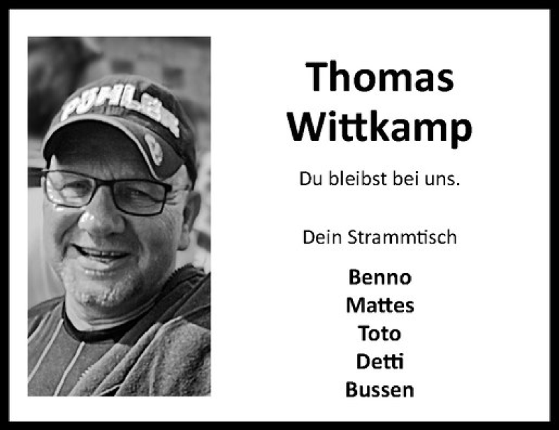  Traueranzeige für Thomas Wittkamp vom 28.05.2019 aus Westfälische Nachrichten