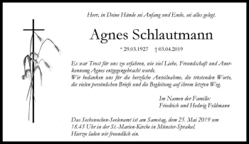 Anzeige von Agnes Schlautmann von Westfälische Nachrichten