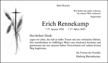Anzeige von Erich Rennekamp von Westfälische Nachrichten