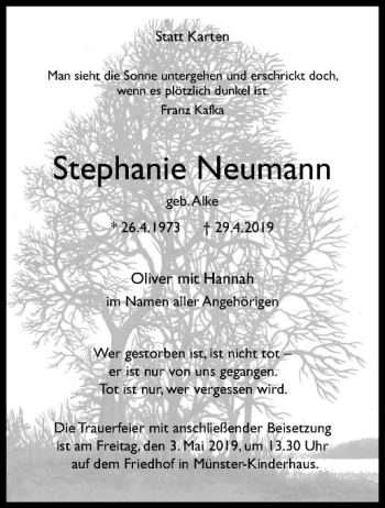 Anzeige von Stephanie Neumann von Westfälische Nachrichten
