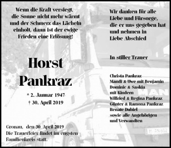 Anzeige von Horst Pankraz von Westfälische Nachrichten