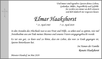 Anzeige von Elmar Haakshorst von Westfälische Nachrichten