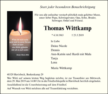 Anzeige von Thomas Wittkamp von Westfälische Nachrichten