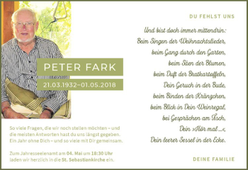 Anzeige von Peter Fark von Westfälische Nachrichten