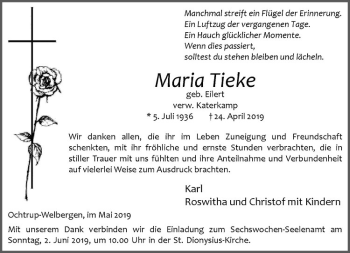 Anzeige von Maria Tieke von Westfälische Nachrichten