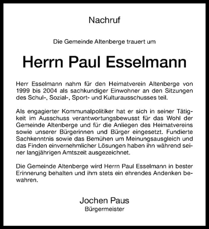  Traueranzeige für Paul Esselmann vom 08.05.2019 aus Westfälische Nachrichten