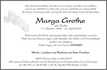 Anzeige von Marga Grothe von Westfälische Nachrichten