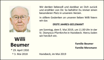 Anzeige von Willi Beumer von Westfälische Nachrichten