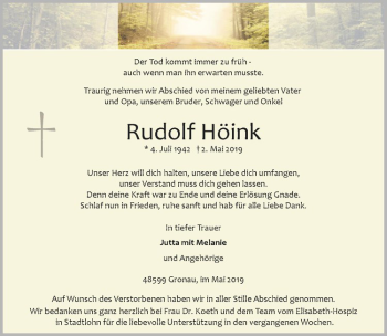 Anzeige von Rudolf Höink von Westfälische Nachrichten