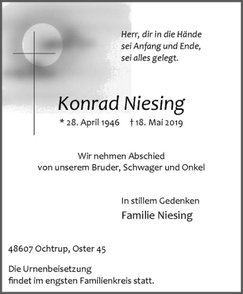 Anzeige von Konrad Niesing von Westfälische Nachrichten