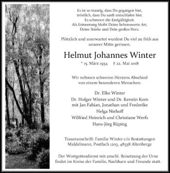 Anzeige von Helmut Winter von Westfälische Nachrichten