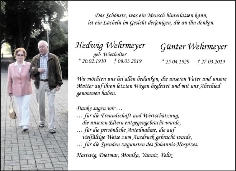  Traueranzeige für Günter Wehrmeyer vom 18.05.2019 aus Westfälische Nachrichten