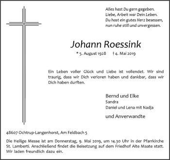 Anzeige von Johann Roessink von Westfälische Nachrichten