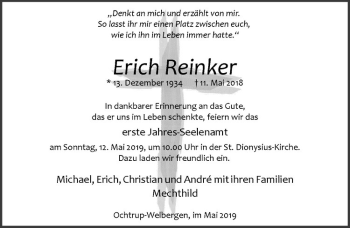 Anzeige von Erich Reinker von Westfälische Nachrichten