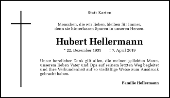 Anzeige von Hubert Hellermann von Westfälische Nachrichten