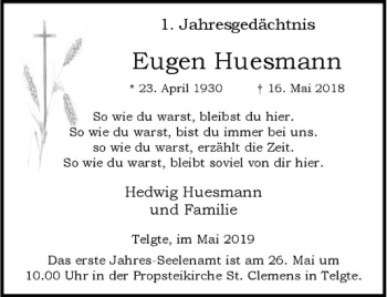 Anzeige von Eugen Huesmann von Westfälische Nachrichten