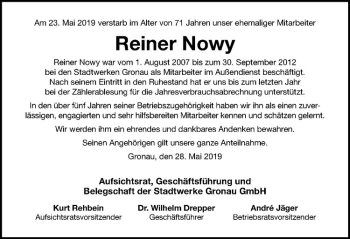 Anzeige von Reiner Nowy von Westfälische Nachrichten