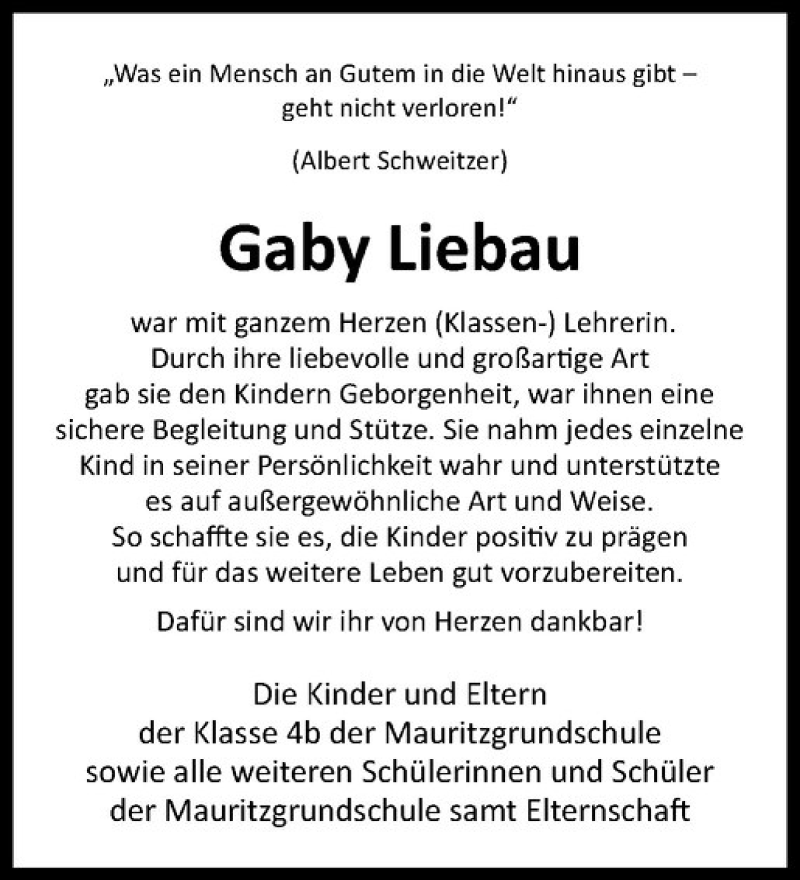  Traueranzeige für Gaby Liebau vom 22.05.2019 aus Westfälische Nachrichten
