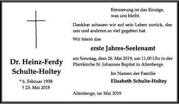 Anzeige von Heinz-Ferdy Schulte-Holtey von Westfälische Nachrichten