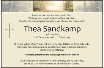Anzeige von Thea Sandkamp von Westfälische Nachrichten