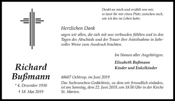 Anzeige von Richard Bußmann von Westfälische Nachrichten