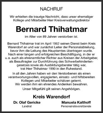 Anzeige von Bernard Thihatmar von Westfälische Nachrichten