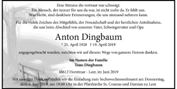 Anzeige von Anton Dingbaum von Westfälische Nachrichten
