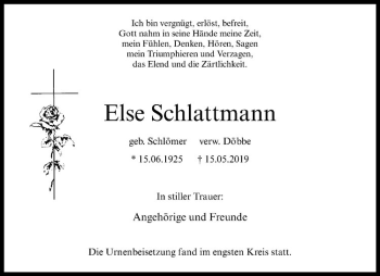 Anzeige von Else Schlattmann von Westfälische Nachrichten